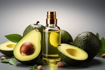 avocado oil extract with isolated kitchen table professional advertising food photography