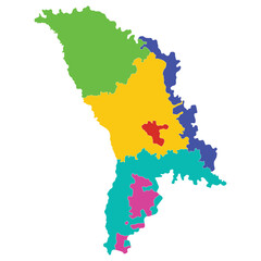 Moldova map. Map of Moldova in three main regions in multicolor