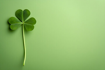 Banner with lucky shamrock leaves on green background with copy space. Banner for St. Patrick's day concept. Four-leaf clover symbol of Irish holiday. Templates for celebration, ads, card, flyer