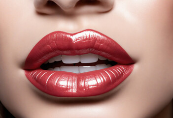 Fototapeta premium Glamorous lipstick on sultry lips against transparent white backdrop