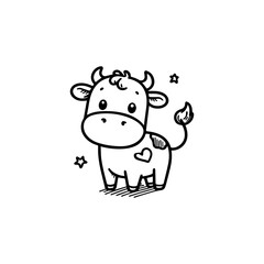 Obraz na płótnie Canvas Cow Hand draw Cute Animal Icon