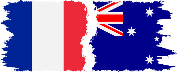 Australia and France grunge flags connection vector