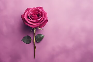 A top-down capture of a vibrant magenta rose on a pastel mauve background, providing an elegant space for text overlay.