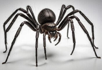Spooky, large, thin black spider isolated on transparent background - PNG file, with shadow