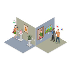 3D Isometric Flat Vector Illustration of Arts And Paleontology Museum, Gallery Exhibition. Item 3