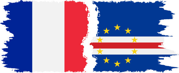 Cape Verde and France grunge flags connection vector