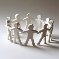 Paper figures forming a circle on a white background, symbolizing unity and teamwork