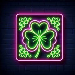 Vector realistic isolated neon sign of Clover frame logo for template decoration and invitation covering on the wall background. Concept of Happy St. Patrick's Day created with generative ai	