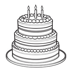 Cake outline coloring page illustration for children and adult