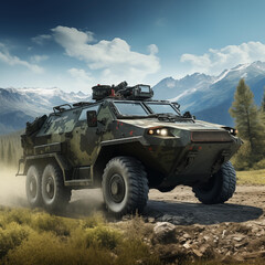 Fototapeta premium Modern special off-road multi-purpose armored vehicle. Army. Ai generated.