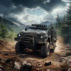 Modern special off-road multi-purpose armored vehicle. Army. Ai generated.
