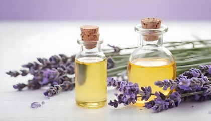 Obraz na płótnie Canvas Spa still life with lavender oil and flowers on white background