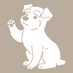 Simple and cute silhouette of Miniature Schnauzer sitting and waving with details