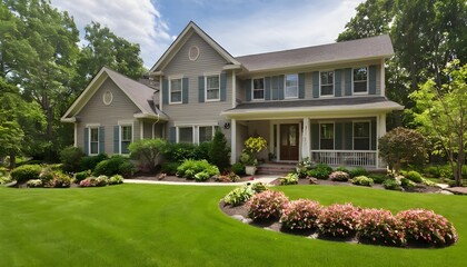 Fototapeta na wymiar beautiful American home with landscaping