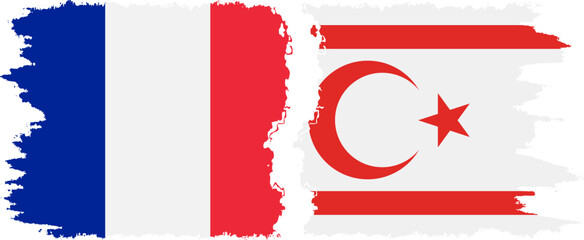 Turkish Republic of Northern Cyprus and France grunge flags conne