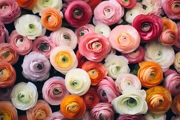 A top-down perspective of a field of ranunculus, their layered blooms providing a visually appealing space for your message.