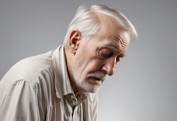 Obraz premium Lonely elderly gentleman experiencing a personal turmoil or illness, isolated PNG image on transparent background
