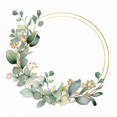 Water colour green floral wreath with leaves
