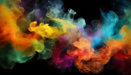 Fototapeta na wymiar Abstract painting of colorful smoke on black background.