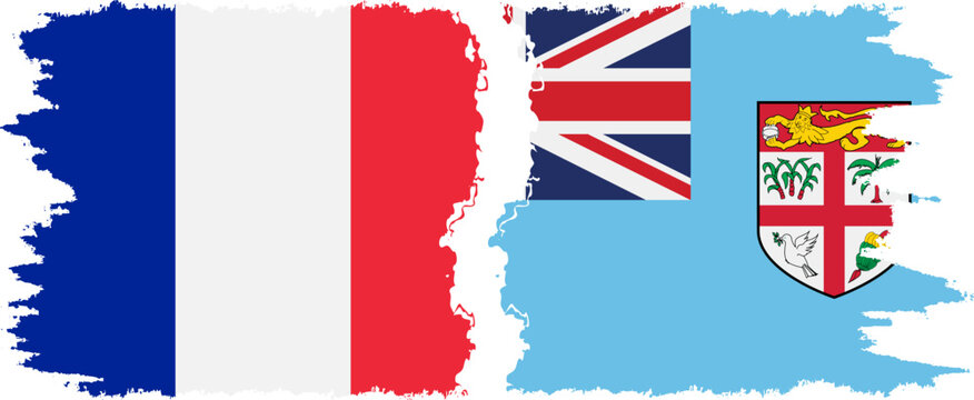 Fiji and France grunge flags connection vector