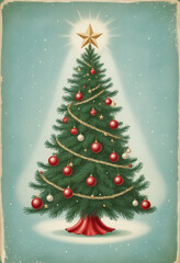 Fototapeta premium Retro Holiday Tree Greeting Card