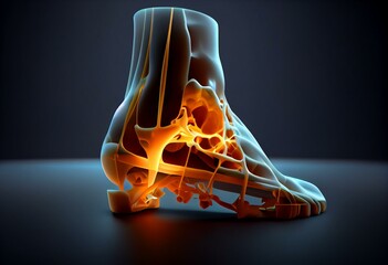 3d rendered illustration of a painful ankle joint. Generative AI