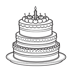 Cake outline coloring page illustration for children and adult