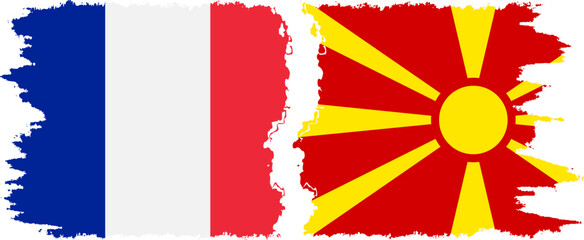 Northern Macedonia and France grunge flags connection vector