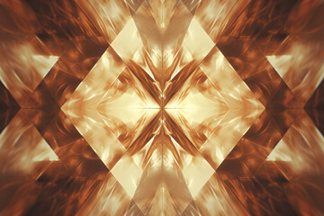 Kaleidoscope abstract mosaic background. Diamond gemstone texture. Stained glass effect. Optical motion illusion, geometric pattern. Mocha Mousse - color of the year 2025