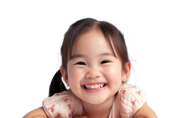 Studio portrait of a cute happy little girl with a beautiful smile isolated on transparent png background.