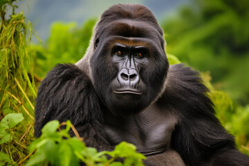 Obraz premium Portrait of a Western Lowland Gorilla in the green forest, close up
