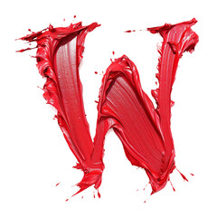 W in the style of red paint smooth and red, PNG image, transparent background.