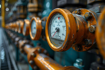 pipe system pressure gauge and valve control for monitoring with other equipment of boiler room for industrial