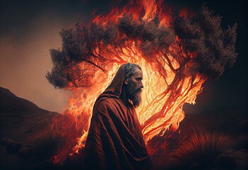Moses at the Burning Bush. Generative AI - obrazy, fototapety, plakaty