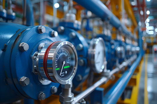 pipe system pressure gauge and valve control for monitoring with other equipment of boiler room for industrial