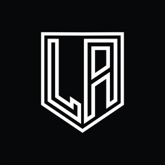 LA Letter Logo monogram shield geometric line inside shield isolated style design