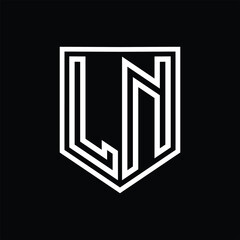 LN Letter Logo monogram shield geometric line inside shield isolated style design