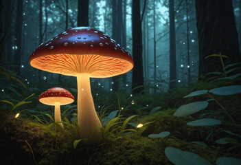 Enchanting forest lamps illuminated by fireflies