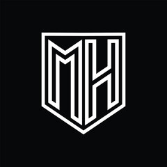 MH Letter Logo monogram shield geometric line inside shield isolated style design