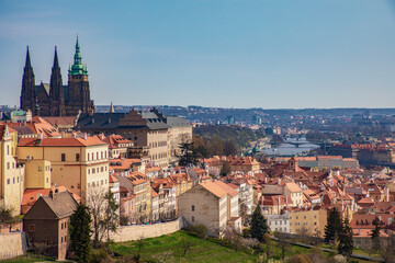 Fototapeta na wymiar Beautiful skyline of Prague on a sunny day in Czech Republic