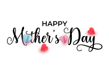 Happy Mother's Day Lettering Hearts Papercut Style Theme Isolated Background.