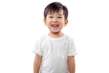 Studio portrait of a cute happy little girl with a beautiful smile isolated on transparent png background.