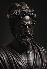 Illustration of a Greek deity against a dark backdrop