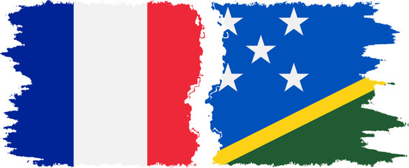 Solomon Islands and France grunge flags connection vector