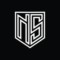NS Letter Logo monogram shield geometric line inside shield isolated style design