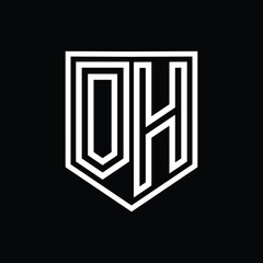 OH Letter Logo monogram shield geometric line inside shield isolated style design