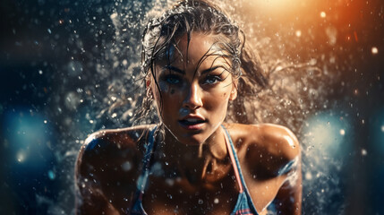 Obraz premium Beautiful sexy woman in wet sportswear with water splashes