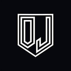 OJ Letter Logo monogram shield geometric line inside shield isolated style design