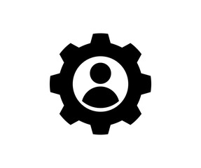 Person in gear icon. Man and cog sign vector design and illustration.