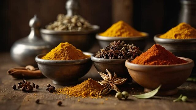 many different dry spices in bowls